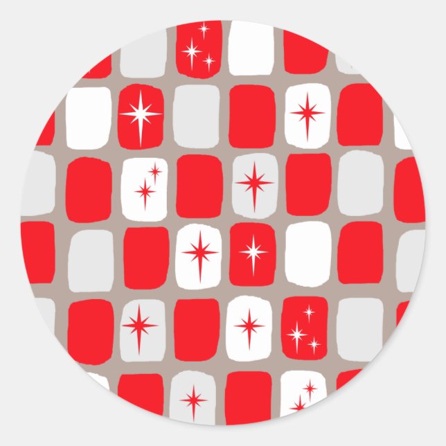 Retro Red Starbursts Round Stickers (Front)