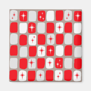 Retro Red Starbursts Square Magnet