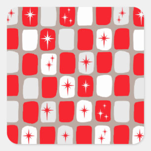 Retro Red Starbursts Square Stickers