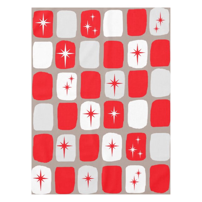 Retro Red Starbursts Tablecloth (large print) (Front)