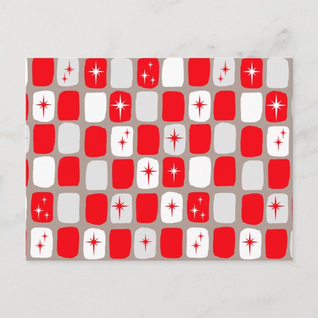 Retro Red Starburts Postcard (Front)