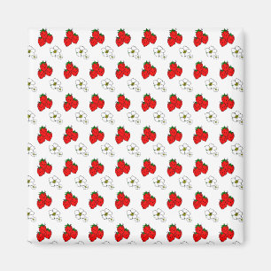 Retro Red Strawberry and Flower Pattern Magnet