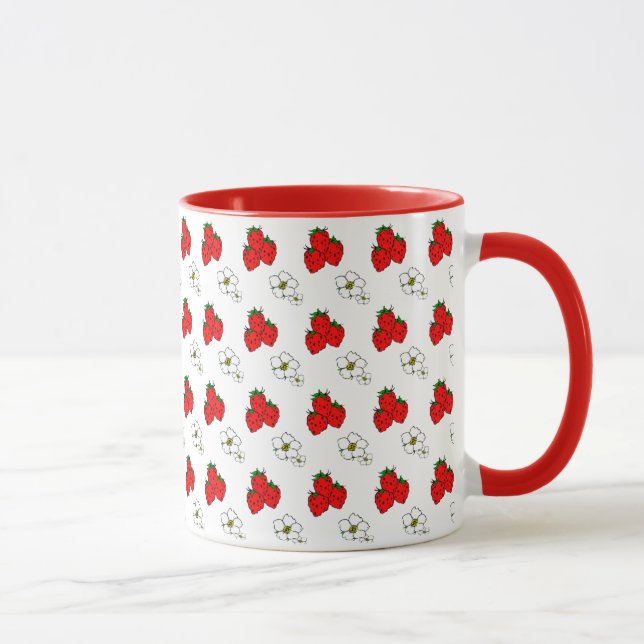 Retro Red Strawberry and Flower Pattern Mug (Right)