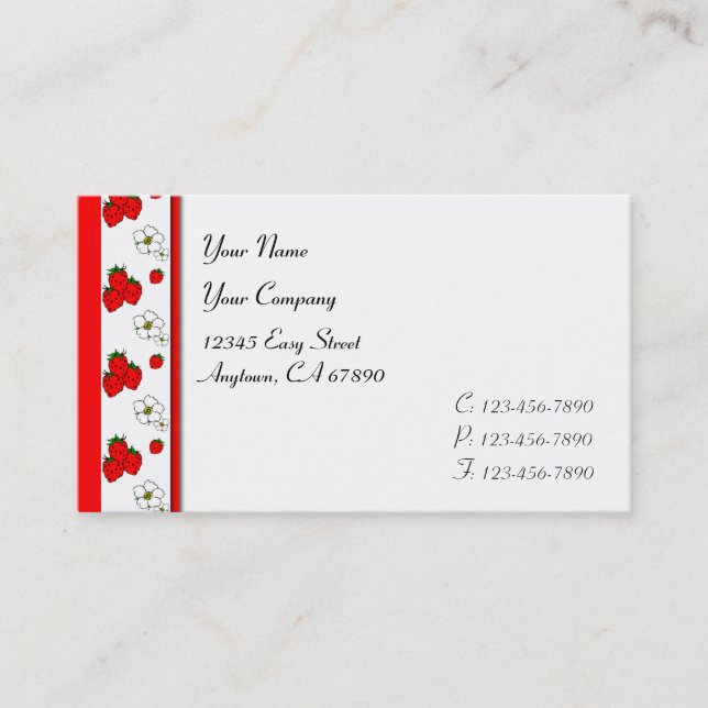 Retro Red Strawberry and Flower Pattern Template Business Card (Front)
