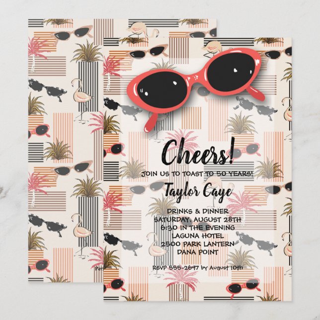 Retro Red Sunglasses Birthday Invitations (Front/Back)