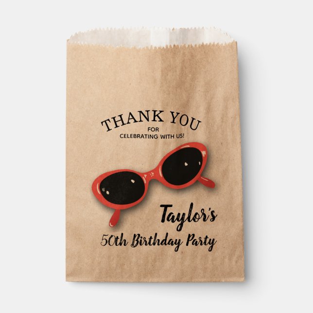 Retro Red Sunglasses Thank You Favour Bags (Front)