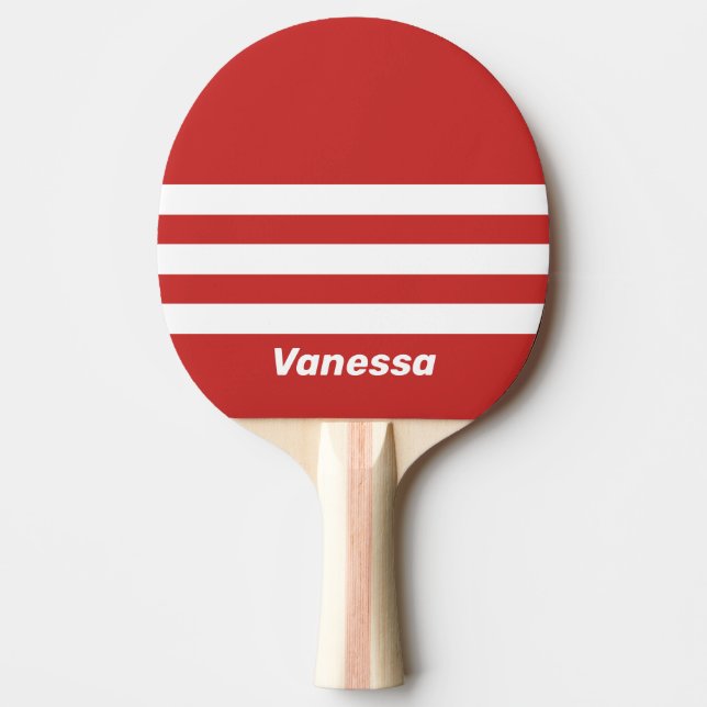 Retro Red Three Across Striping with Name Ping Pong Paddle (Front)