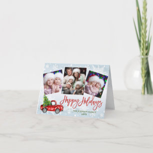Retro Red Truck 4 PHOTO Christmas Greeting Folded Holiday Card