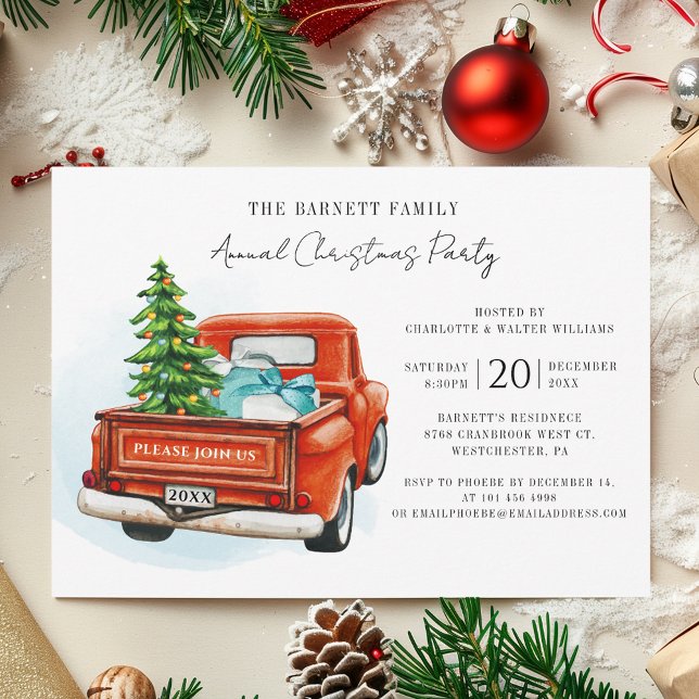 Retro Red Truck Annual Christmas Party Invitation (Retro Red Truck Annual Christmas Party Invitation)
