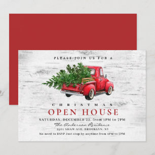 Retro Red Truck Birch Christmas HOLIDAY OPEN HOUSE Invitation