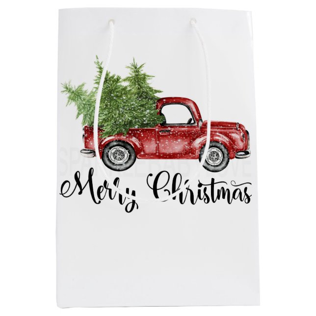 Retro Red Truck Christmas Cute Tree Pattern  Medium Gift Bag (Front)