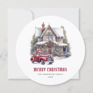 Retro Red Truck Merry Christmas Card