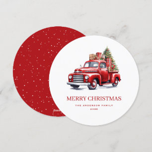 Retro Red Truck Merry Christmas Card