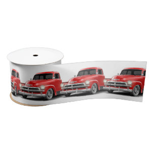Retro Red Truck On White Satin Ribbon