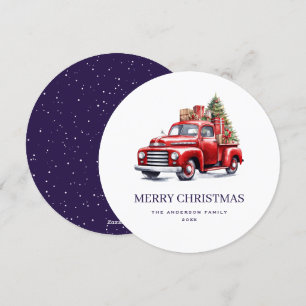 Retro Red Truck Violet Merry Christmas Card