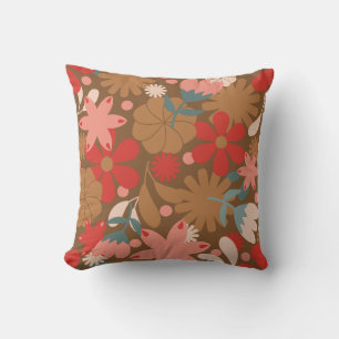 Retro Red Vintage Floral Cushion