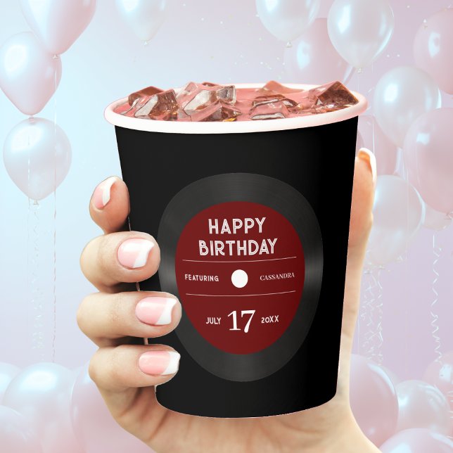 Retro Red Vinyl Record Black Happy Birthday Party Paper Cups (Retro Red Vinyl Record Black Happy Birthday Party Paper Cups)