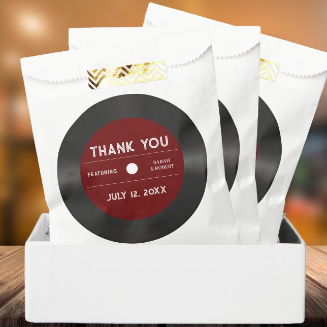 Retro Red Vinyl Record Black Wedding Thank You Favour Bags (Retro Red Vinyl Record Black Wedding Thank You Favor Bag)