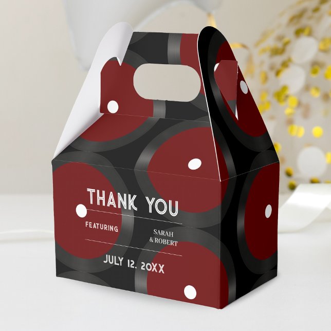 Retro Red Vinyl Record Pattern Wedding Thank You Favour Box (Retro Red Vinyl Record Pattern Wedding Thank You Favor Box)
