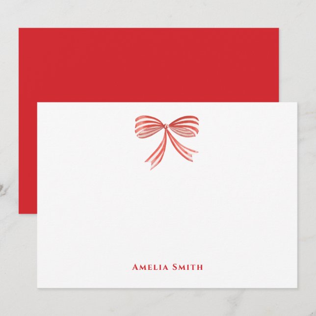 Retro red watercolor bow merry Christmas  Card (Front/Back)
