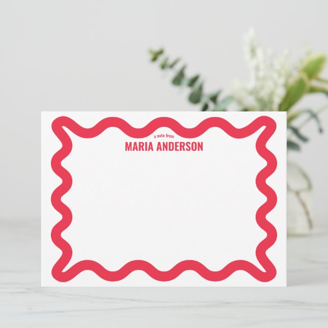 Retro Red Wavy Border Personalised Card (Standing Front)