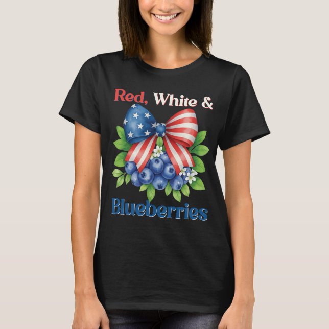 Retro Red, White and Blueberries Patriot USA Flag T-Shirt (Front)