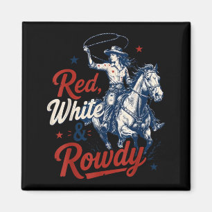 Retro Red White And Rowdy 4th Of July Rodeo Magnet