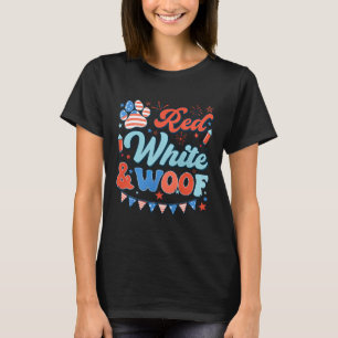 Retro Red White And Woof Us Flag Dog Paw Happy 4th T-Shirt