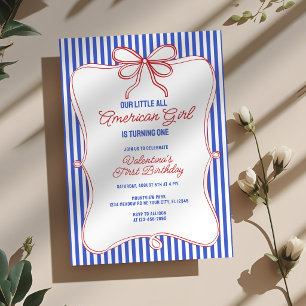 Retro Red White & Blue All American Girl Birthday Invitation