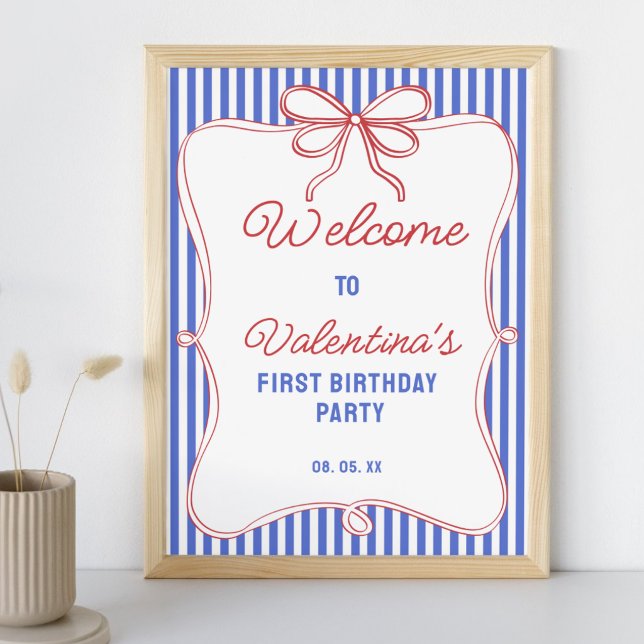 Retro Red White & Blue Classy Stripes Bows Welcome Poster (Creator Uploaded)