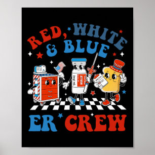 Retro Red White Blue Er Crew Emergency Room 4th Of Poster