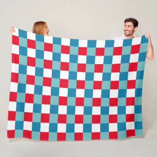 Retro Red White Blue Tartan Plaid 4th of July Fleece Blanket