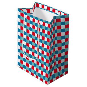 Retro Red White Blue Tartan Plaid 4th of July Medium Gift Bag