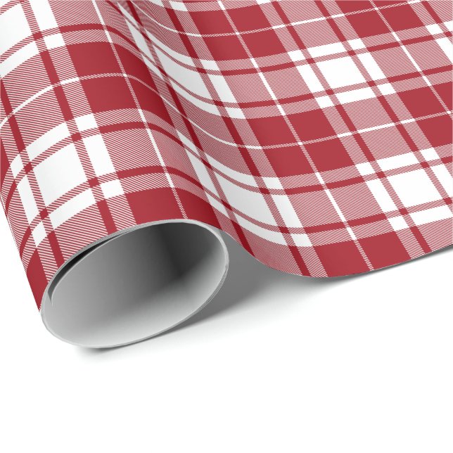Retro Red White Christmas New Year Tartan Plaid Wrapping Paper (Roll Corner)