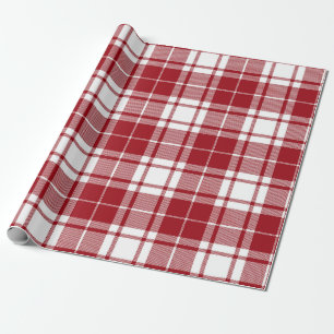 Retro Red White Christmas New Year Tartan Plaid Wrapping Paper