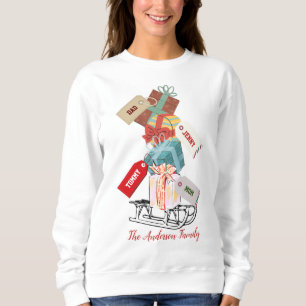Retro Red White Cute Family Name Christmas Womens Sweatshirt