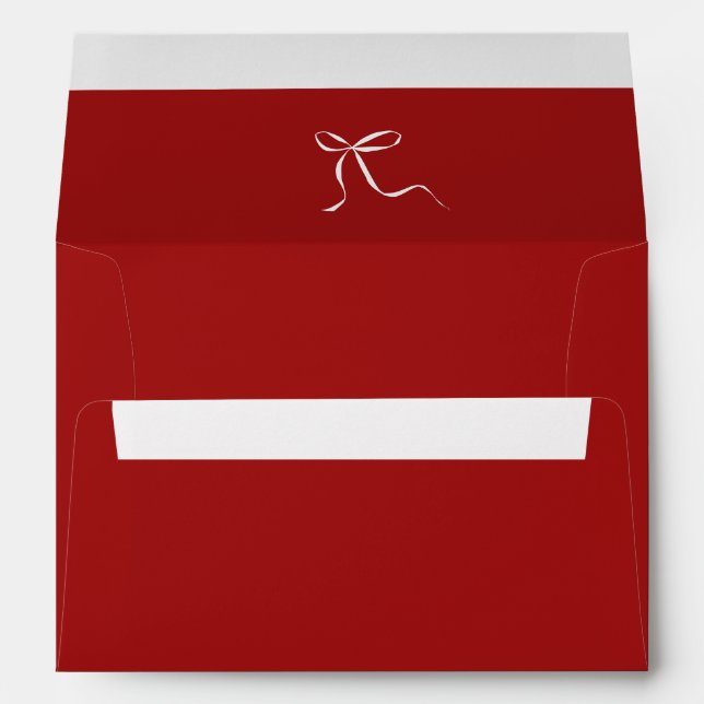Retro Red & White Hand Drawn Bow Wedding Envelope (Back (Bottom))