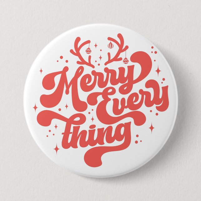 Retro Red White Merry everything Merry Christmas  7.5 Cm Round Badge (Front)
