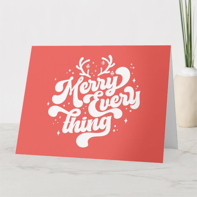 Retro Red White Merry everything Merry Christmas  Card (Front)