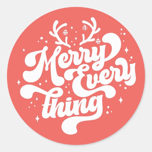 Retro Red White Merry everything Merry Christmas  Classic Round Sticker (Front)