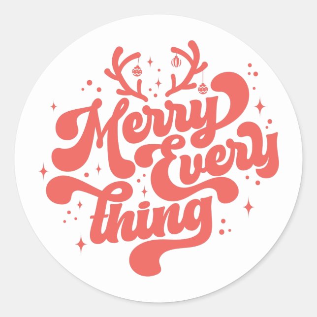 Retro Red White Merry everything Merry Christmas  Classic Round Sticker (Front)