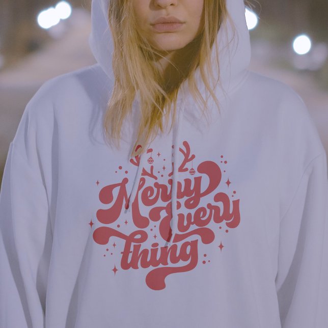 Retro Red White Merry everything Merry Christmas  Hoodie (Retro Red White Merry everything Merry Christmas Hoodie)