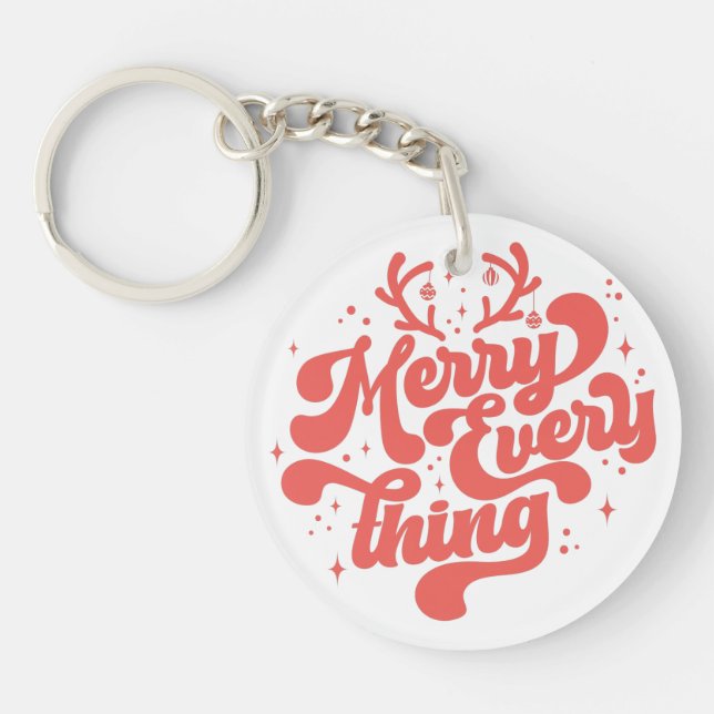 Retro Red White Merry everything Merry Christmas  Key Ring (Front)