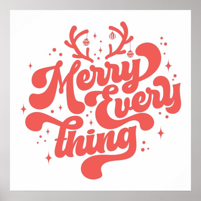 Retro Red White Merry everything Merry Christmas  Poster (Front)