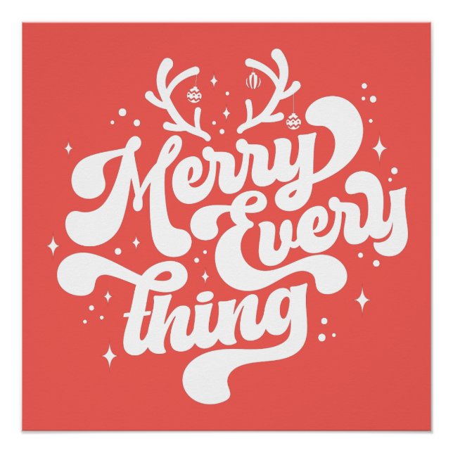 Retro Red White Merry everything Merry Christmas  Poster (Front)