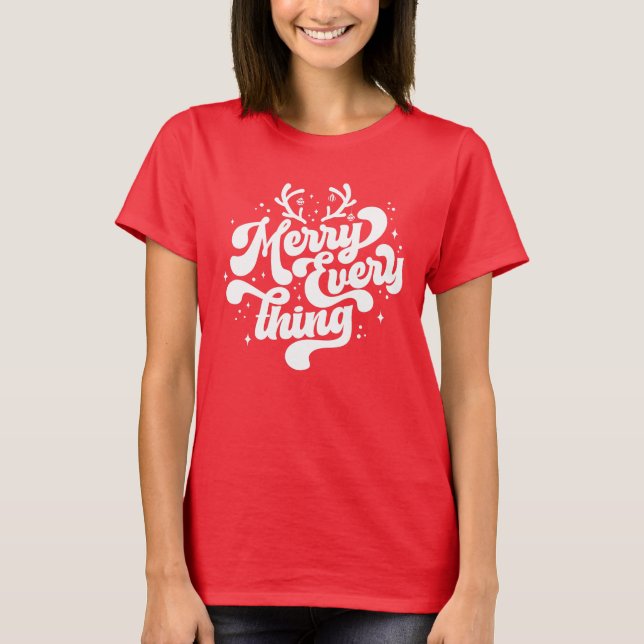 Retro Red White Merry everything Merry Christmas  T-Shirt (Front)