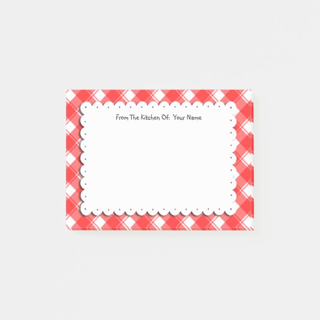 Retro Red White Plaid Checks Custom Post it Notes (Front)