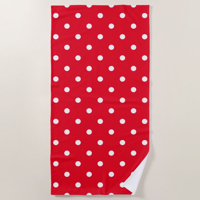 Retro Red White Polka Dots Beach Towel (Front)