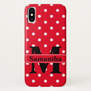 Retro Red White Polka Dots, Personalised iPhone X Case