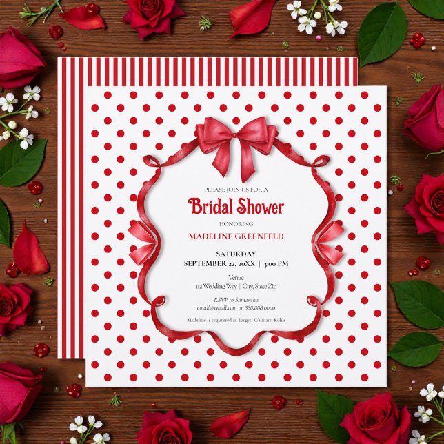 Retro Red & White Wedding Bridal Shower Invitation (Creator Uploaded)